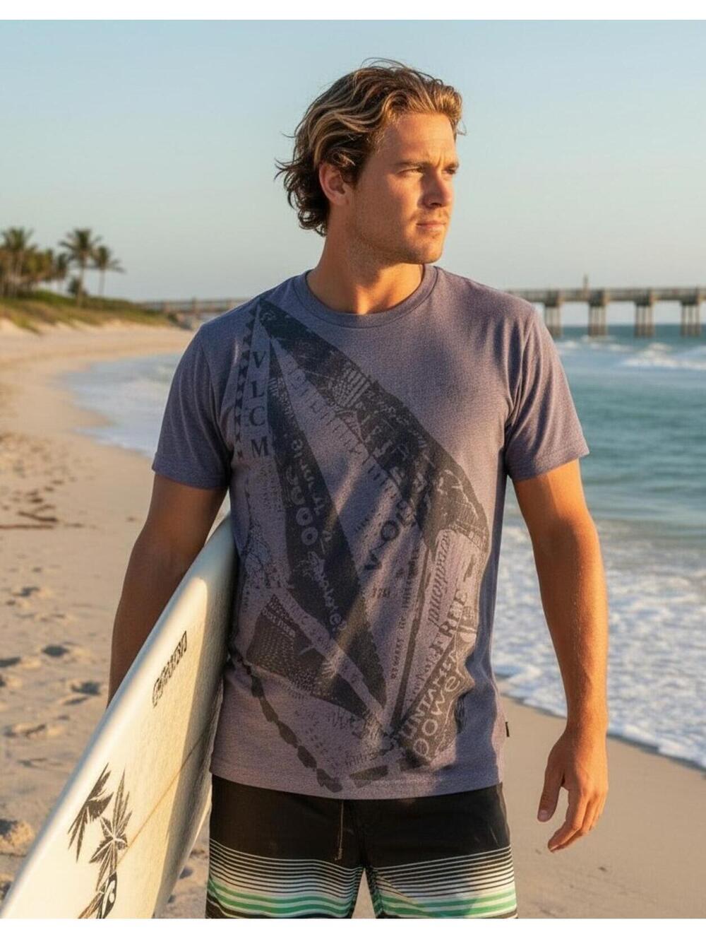 SOLD- Volcom Stone Men's Large Slim Fit Graphic Tee Heather Purple Lilac